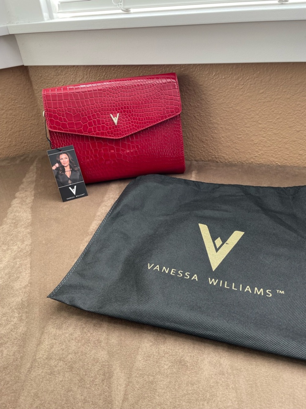 Red Croc-Embossed Envelope Clutch